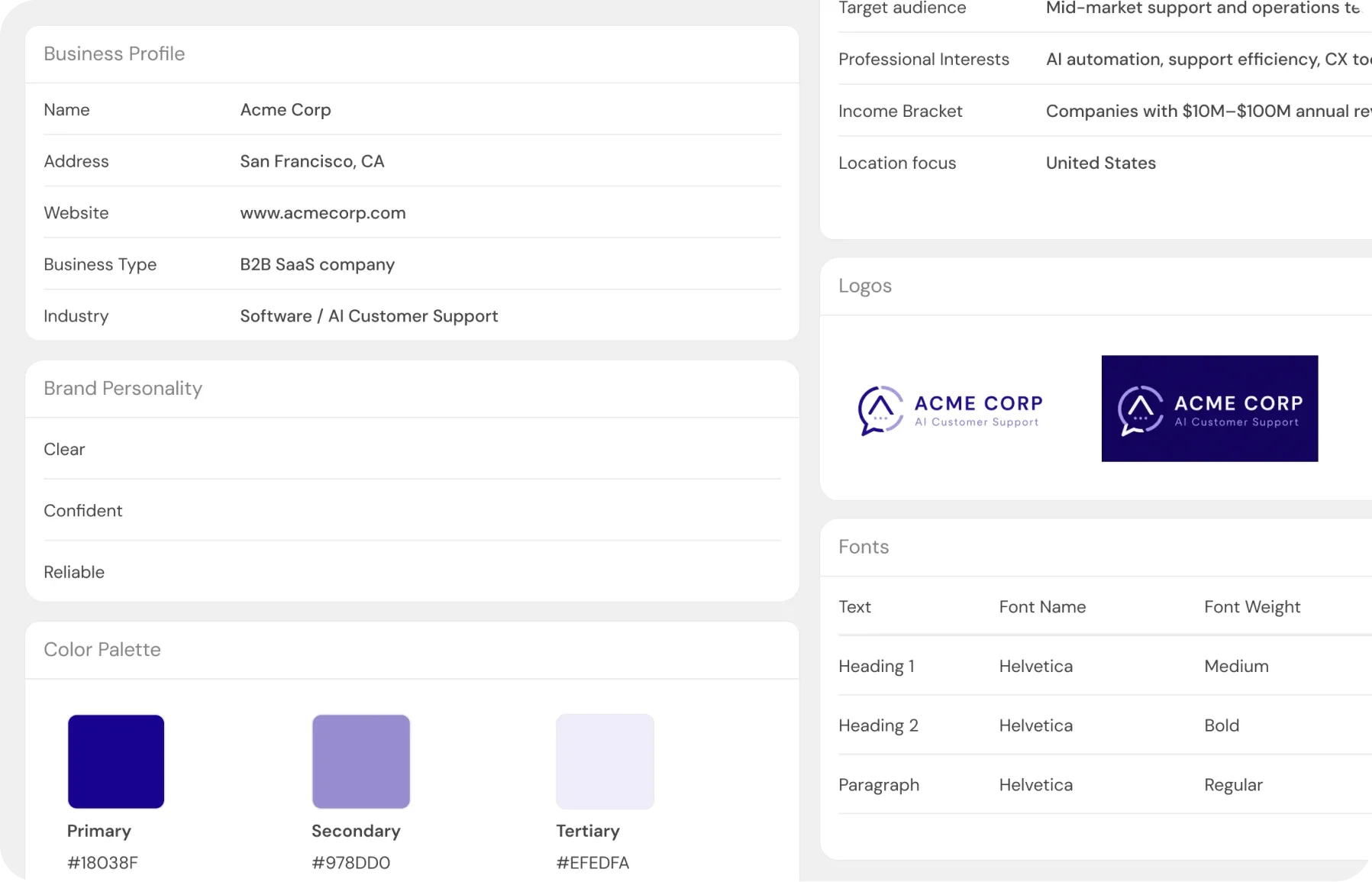 Business profile and knowledge base